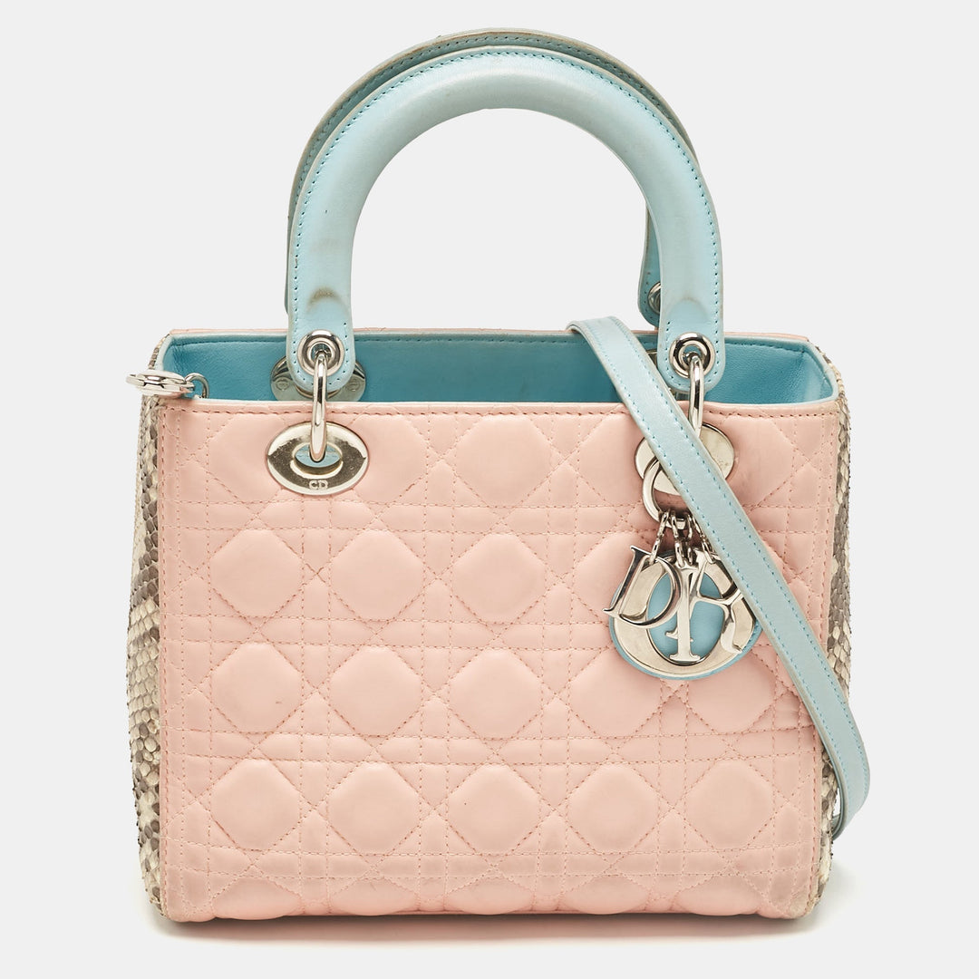 Top quality Dior Multicolor Cannage Leather and Python Medium Lady Tote