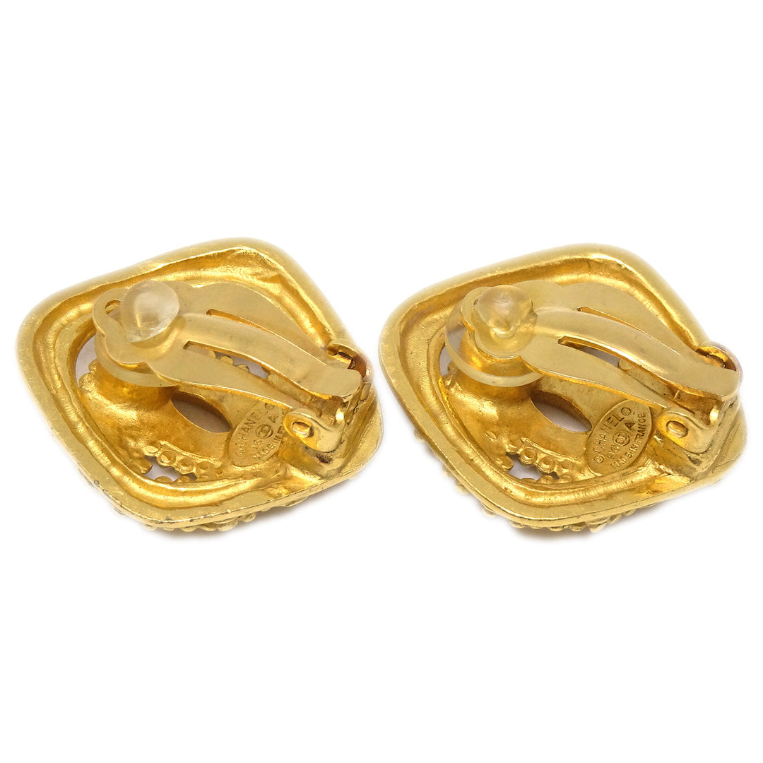 Top Quality Chanel Rhombus Earrings Clip-On Gold 96A