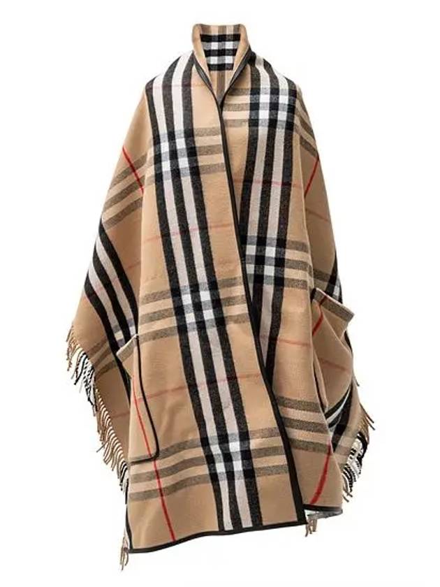 Burberry ExaGGerated Check Wool Cashmere Cape Archive Beig