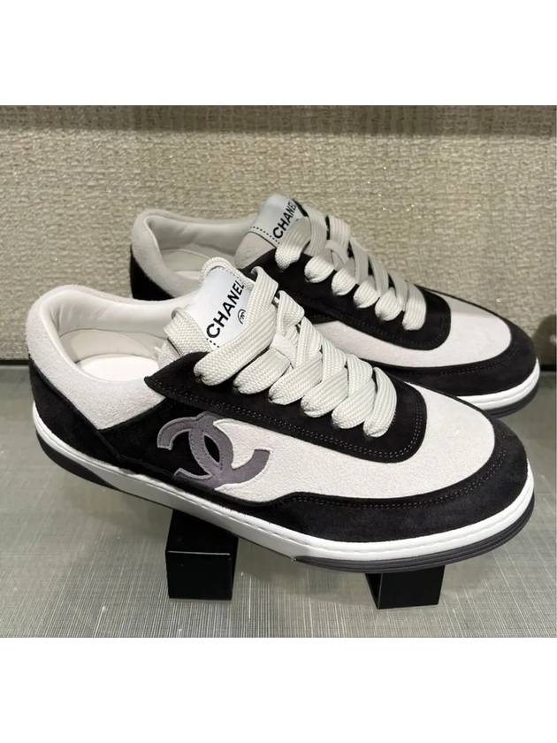 CC Logo Suede Kidskin Low Top Sneakers Black Chanel