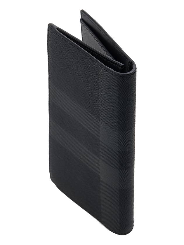 Burberry Logo Checked Leather Long Wallet Charcoal