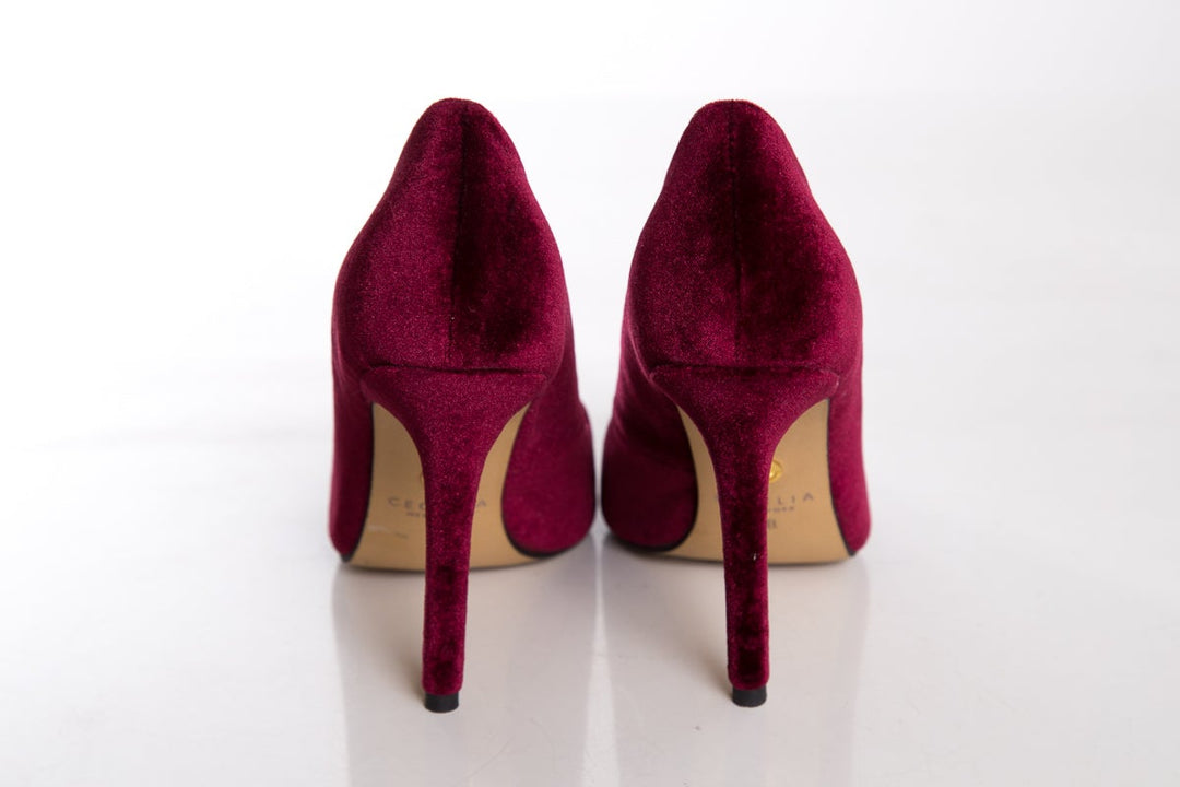 Cecilia Burgundy Velvet Pointed-Toe Heels SZ 8