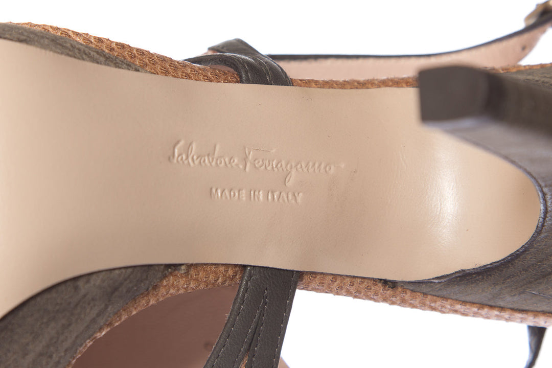 Salvatore Ferragamo Brown and Olive Sandals SZ 6