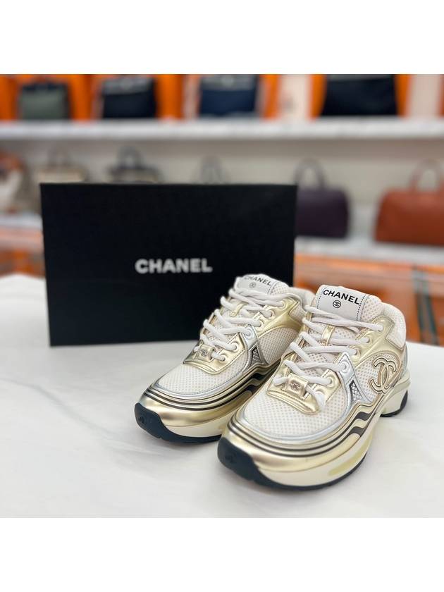 Fabric Laminated Low Top Sneakers Gold Chanel