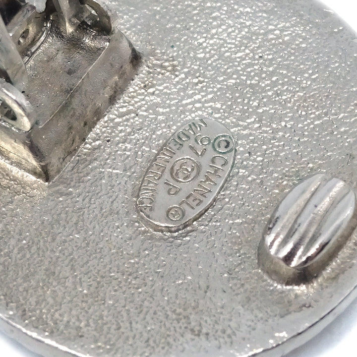 Top Quality Chanel Button Earrings Clip-On Silver 97P