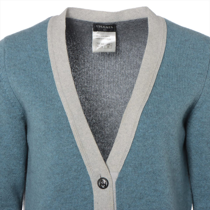 Top Quality Chanel Coconut Button Casimir Cardigan 34  Blue x Grey P46784