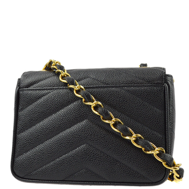 Top Quality Chanel Black Caviar V-Stitch Mini Square Shoulder Bag 17