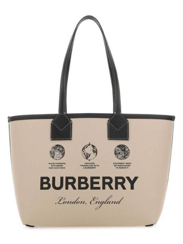 Burberry Prorsum Label Print Small London Cotton Leather Tote Bag Beige