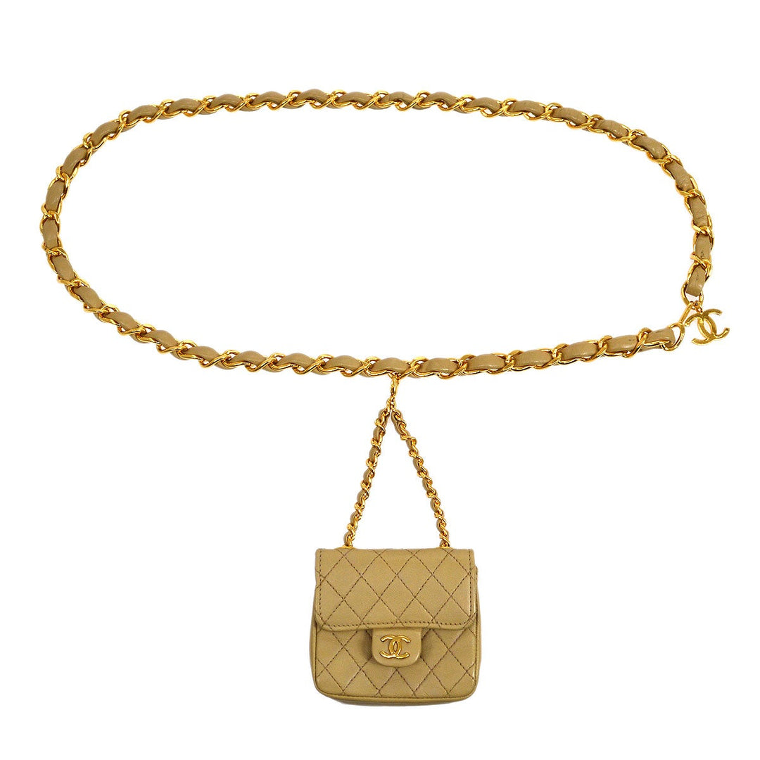 Top Quality Chanel 1989 Beige Lambskin Micro Classic Flap Belt Bag
