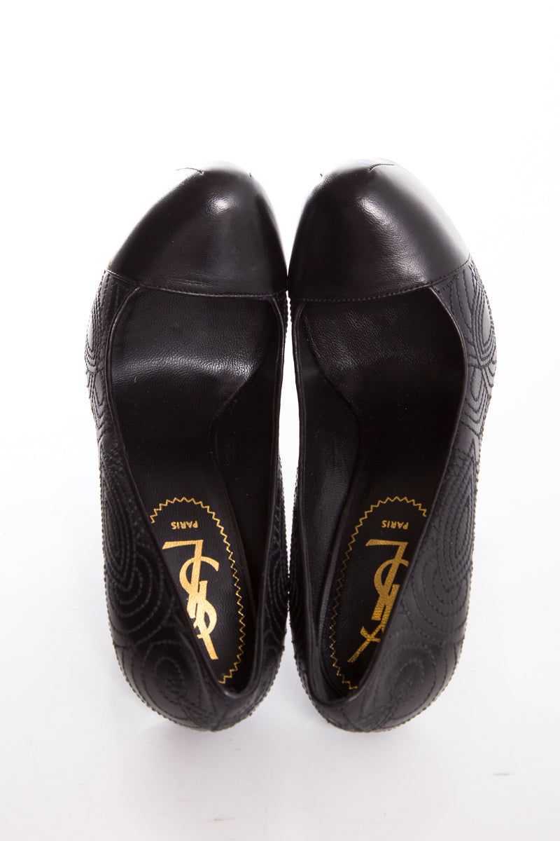 YSL Black Embroider Heels SZ 35