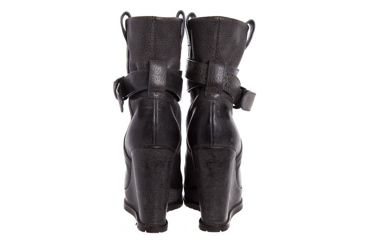 Brunello Cucinelli Grey Leather Platform Wedge Boots SZ 39