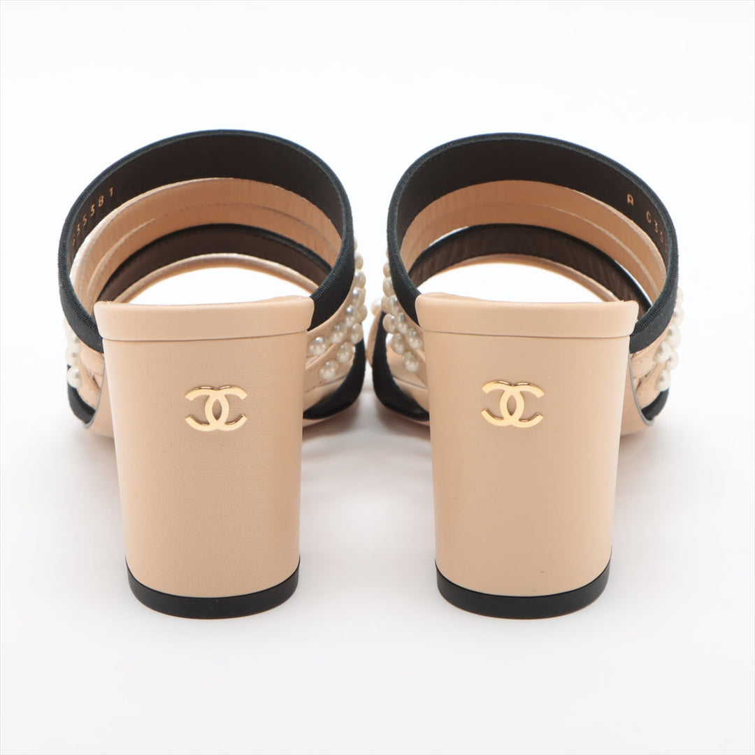 Top Quality Chanel Cocomark Leather X Fabric Sandal 35C Lady Beige X Black G35381 Pearl Mould Sandal Storage Bag With Allu Happy Market Store
