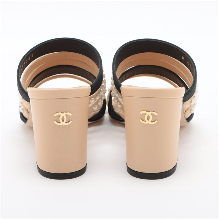 Top Quality Chanel Cocomark Leather X Fabric Sandal 35C Lady Beige X Black G35381 Pearl Mould Sandal Storage Bag With Allu Happy Market Store