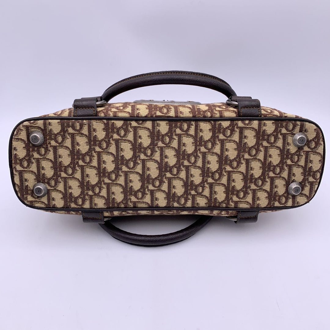 CHRISTIAN Top quality Dior Brown Logo Oblique Canvas Satchel Shoulder Bag