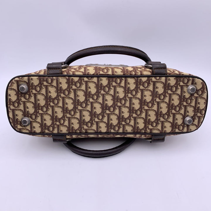 CHRISTIAN Top quality Dior Brown Logo Oblique Canvas Satchel Shoulder Bag