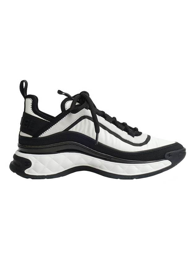 CC Logo Mixed Fiber Low Top Sneakers Black White Chanel
