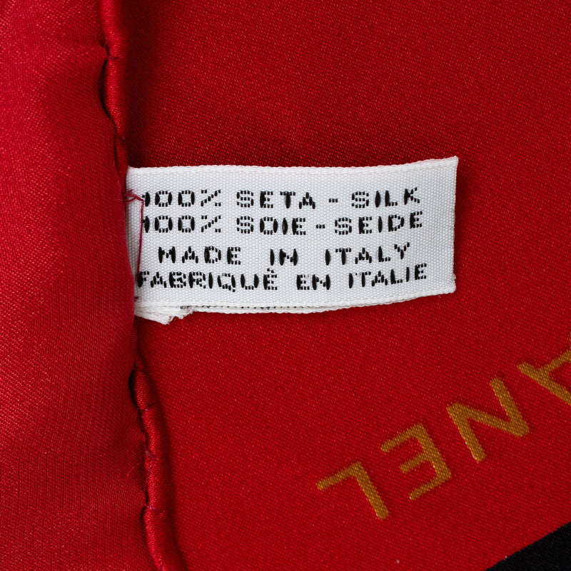 Top Quality Chanel Vintage Silk Scarf Red Flap Bag Motifs