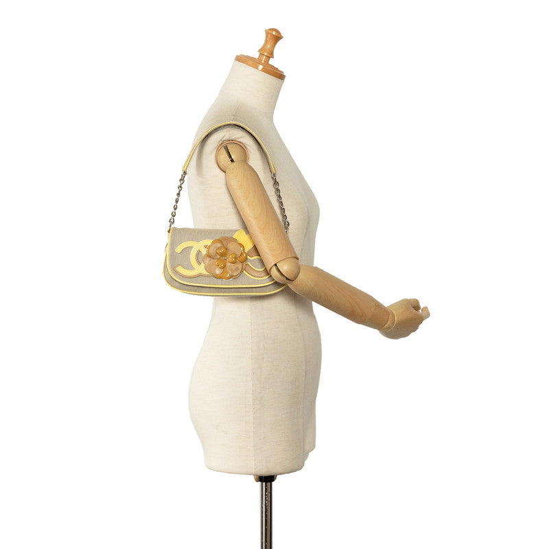 Top Quality Chanel None.5 Camellia Chain One-Shoulder Bag Yellow Gr Canvas Patent Leather  Chanel