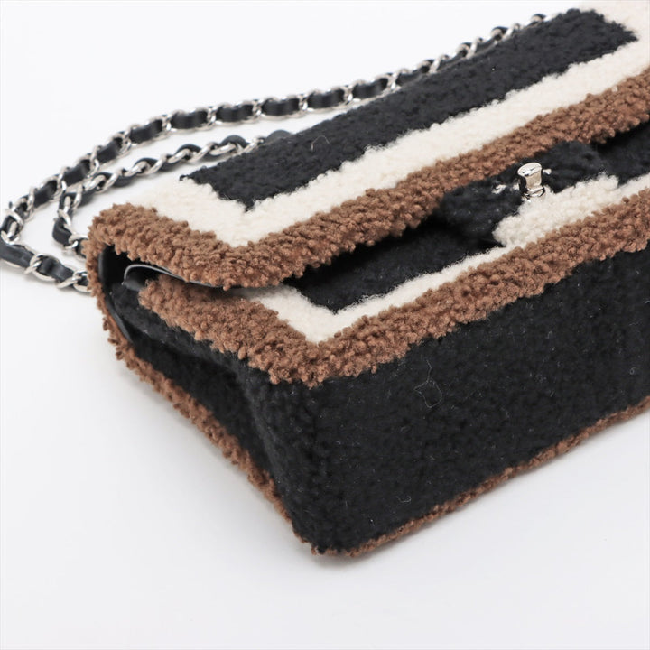 Top Quality Chanel Cocomark Mouton Double Flap Double Chain Top Bag Black x Brown Silver  23rd