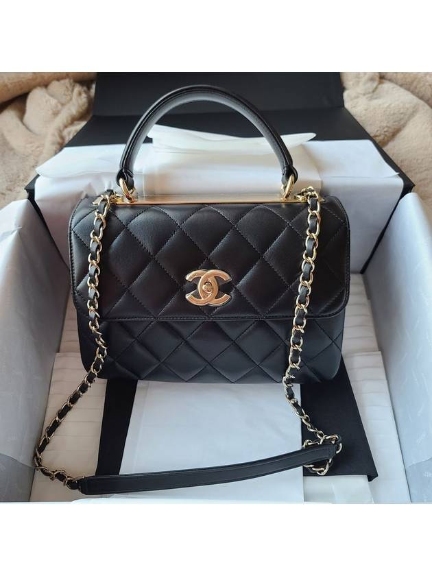 Gold Plated CC Top Handle Flap Small Tote Bag Black Chanel