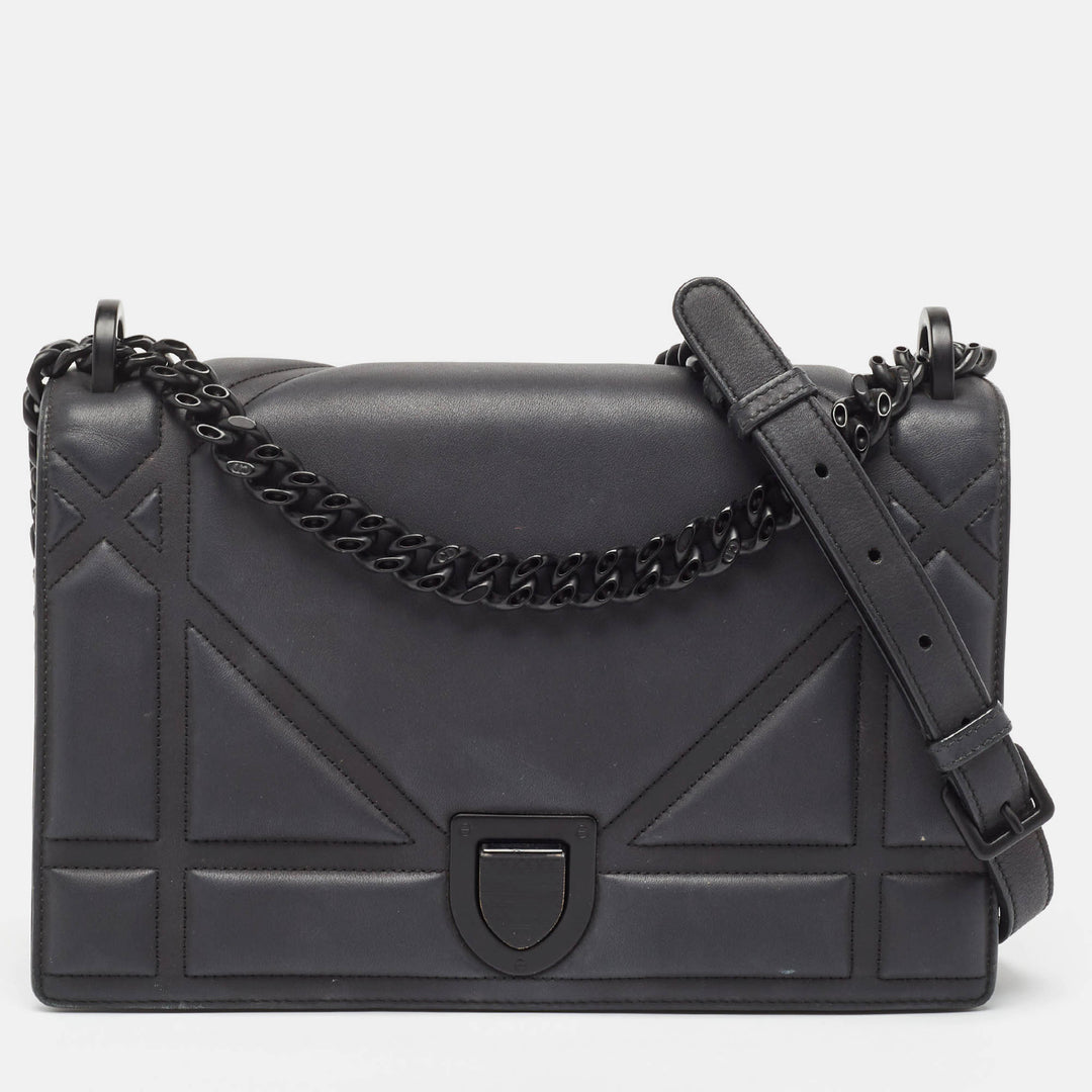 Top quality Dior Black Matte Leather Medium Top quality Diorama Flap Shoulder Bag