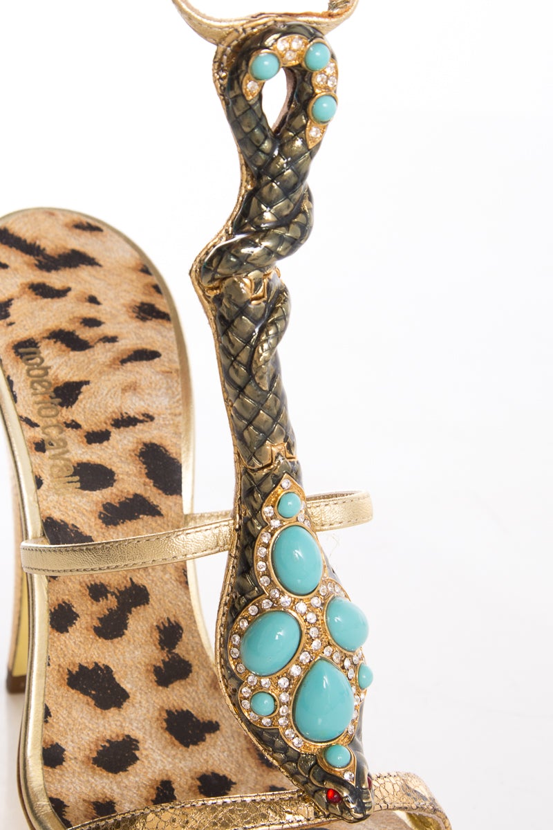 Roberto Cavalli Gold & Multi Cobra Detail Sandals SZ 36
