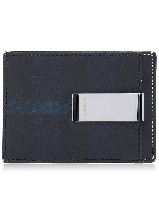 Burberry Check Print Money Clip Card Wallet Navy