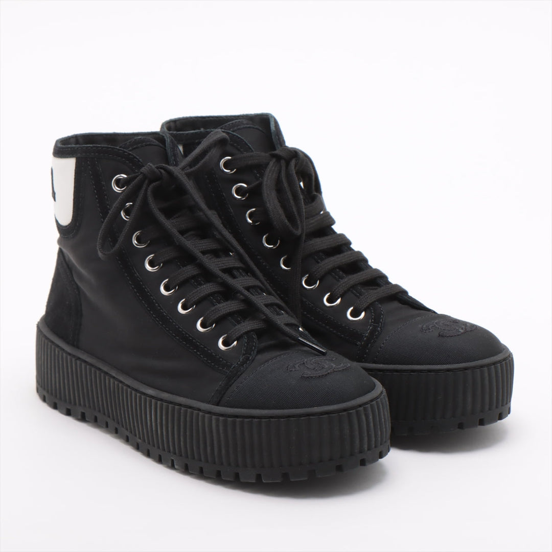 Top Quality Chanel Coco Leather X Fabric High-Cut Sneaker 35  Black G38091
