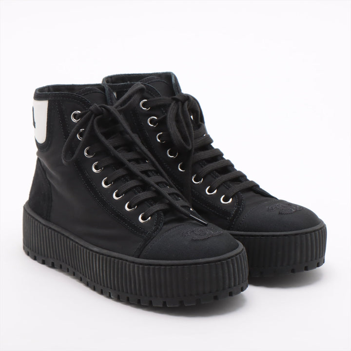 Top Quality Chanel Coco Leather X Fabric High-Cut Sneaker 35  Black G38091