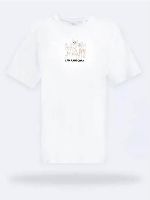 Burberry Deer Embroidered Logo Oversized Short Sleeve T-Shirt White