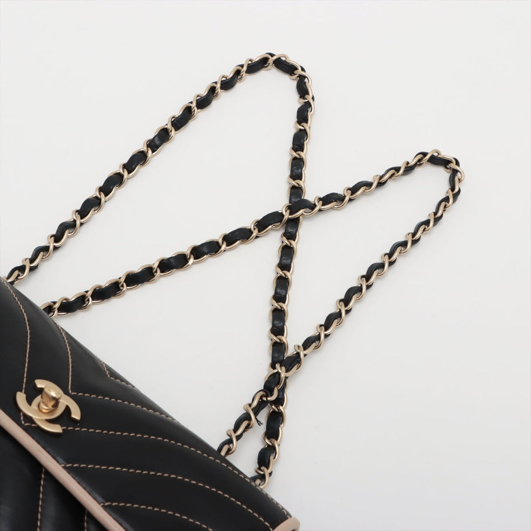 Top Quality Chanel Chevron  Single Flap Double Chain Bag Black Gold  8th