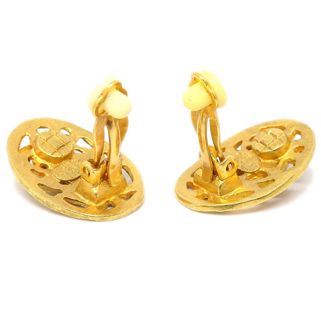 Top Quality Chanel Oval Earrings Gold Clip-On 95A
