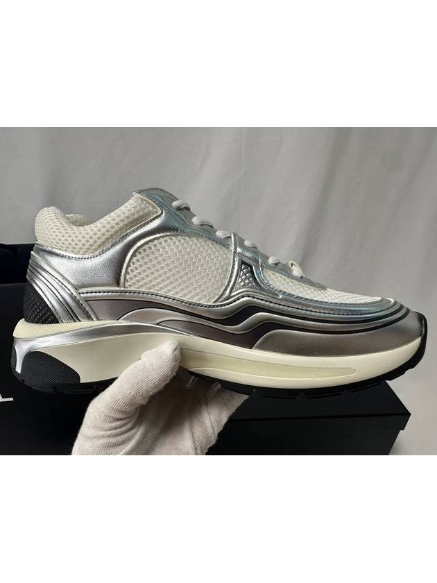 Fabric Laminated Low Top Sneakers Silver Chanel