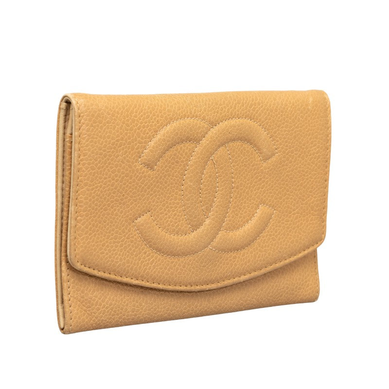 Top Quality Chanel Cocomark Double Folded Wallet Beige Caviar   CHANEL