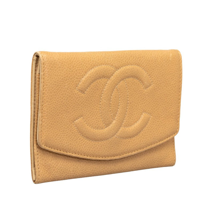 Top Quality Chanel Cocomark Double Folded Wallet Beige Caviar   CHANEL
