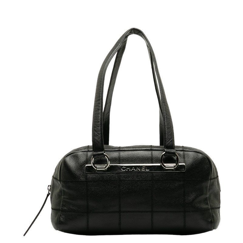 Top Quality Chanel Chocolate Bar Logo  Mini Boston Bag Handbag Black Canvas  CHANEL