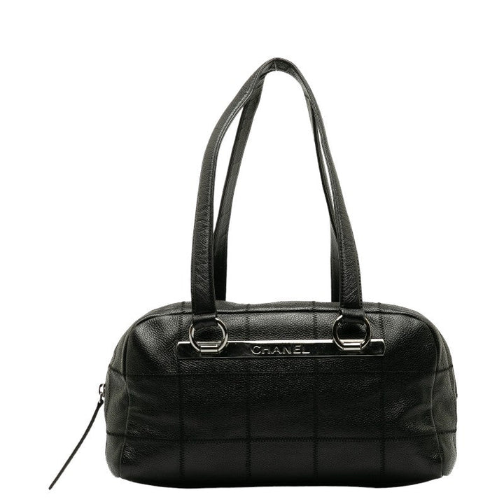 Top Quality Chanel Chocolate Bar Logo  Mini Boston Bag Handbag Black Canvas  CHANEL