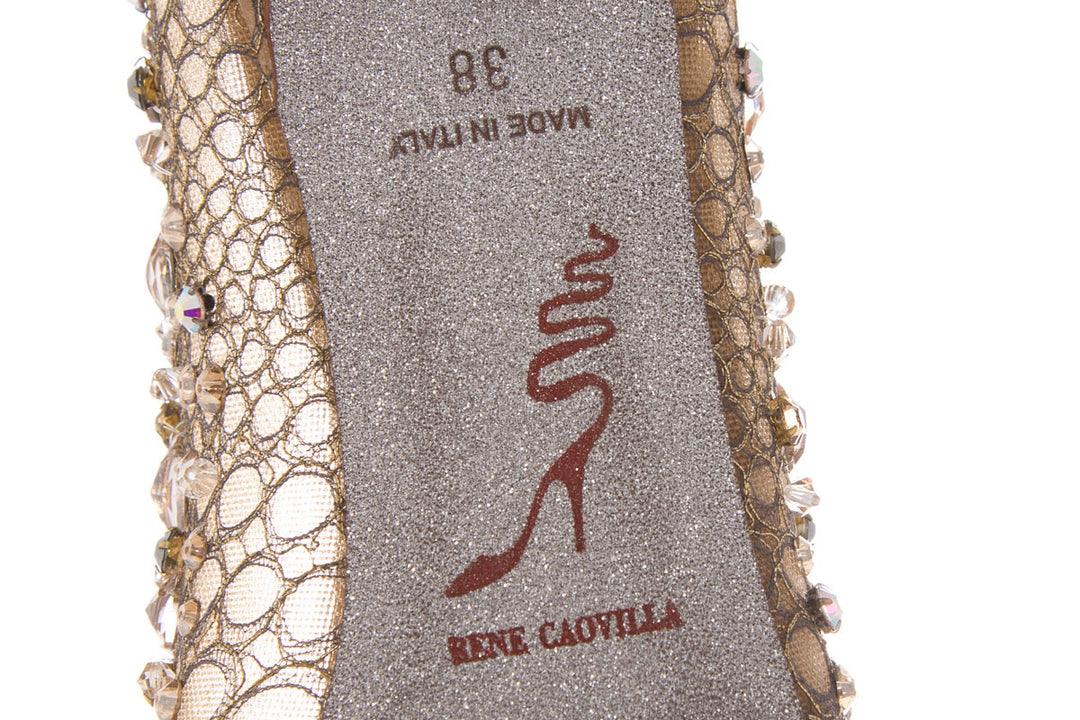 Rene Caovilla Gold Jeweled Lace Heels SZ 38