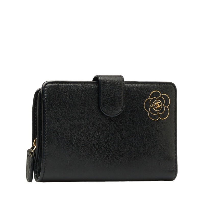 Top Quality Chanel CAMERIA COCOMARK Folding Wallet Black Leather  CHANEL