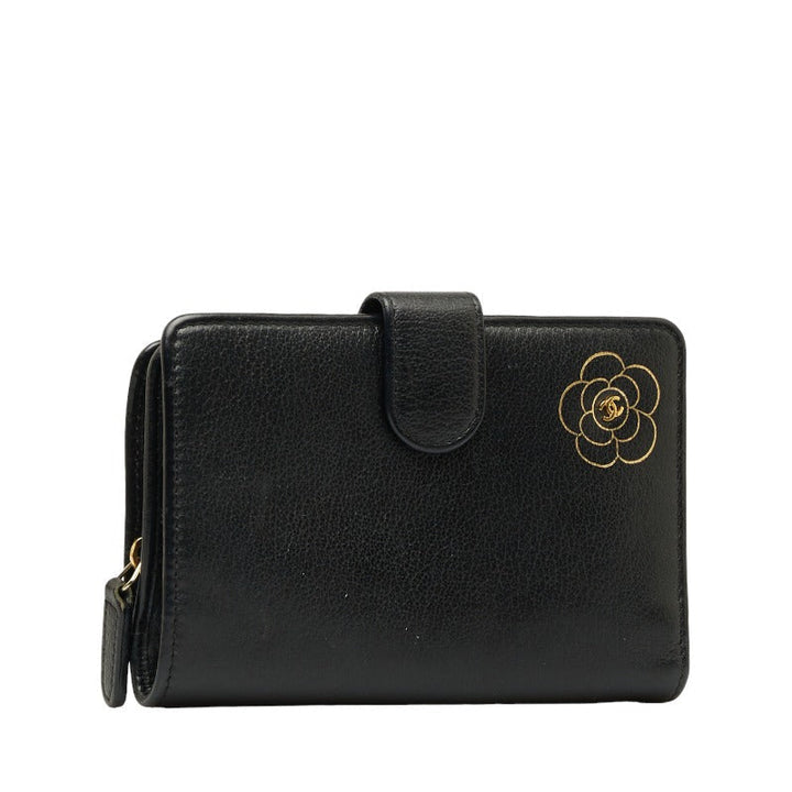 Top Quality Chanel CAMERIA COCOMARK Folding Wallet Black Leather  CHANEL