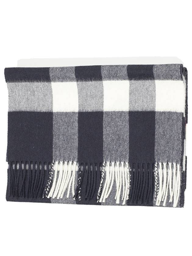 Burberry Gingham Check Fringe Muffler Navy