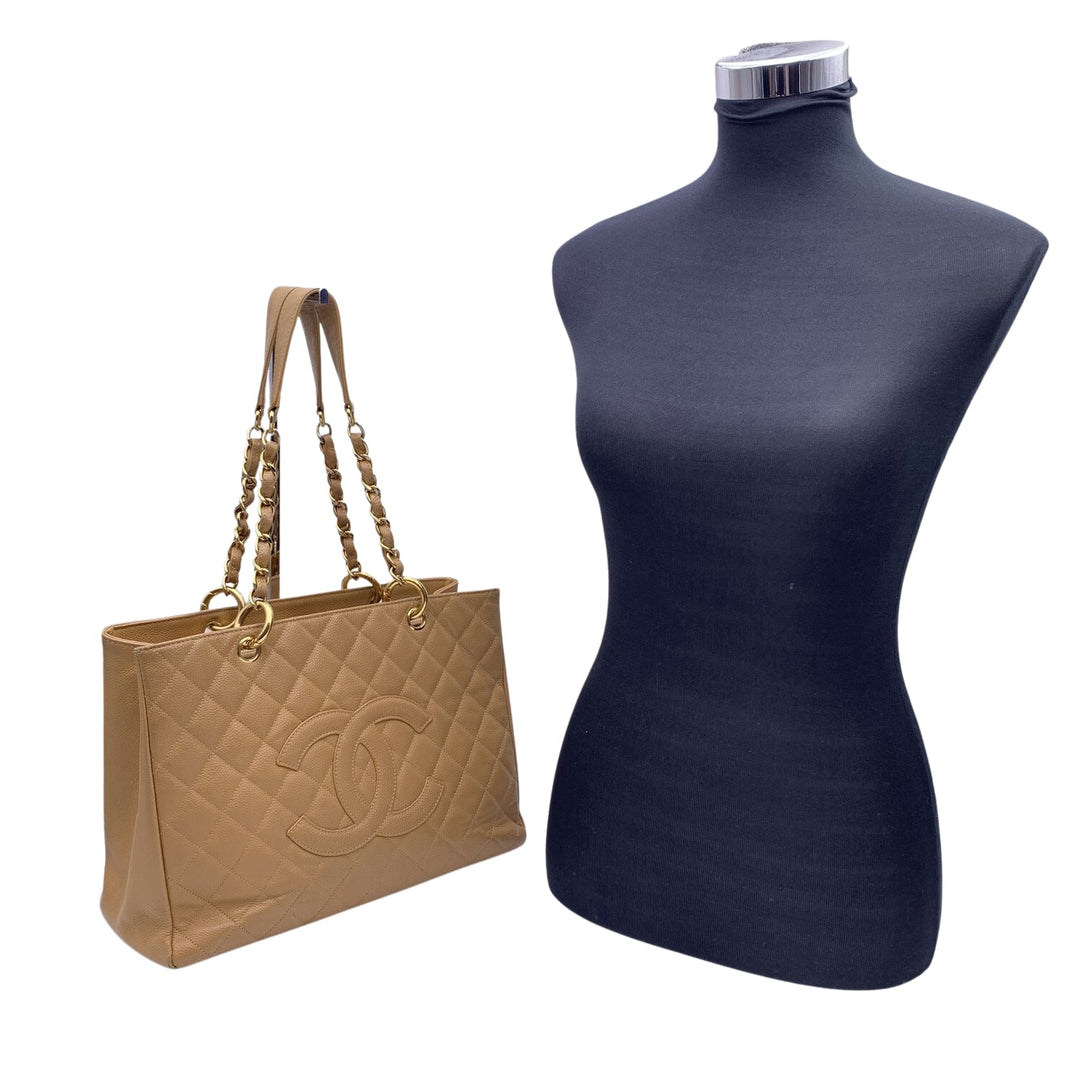Chanel Beige Quilted Caviar Leather Gst Grand Shopping Tote Bag