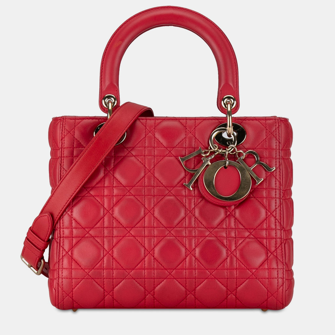 Top quality Dior Red Lambskin Leather Medium Cannage Lady Tote Bag