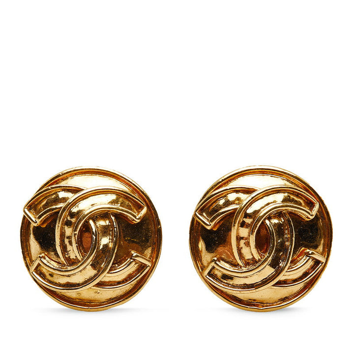 Top Quality Chanel Vintage Coco Mark Round Earrings Gold Plated Women's