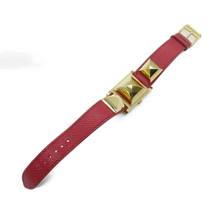 Top quality Hermes Medor Wrist Watch watch Wrist Watch ME1.201 Quartz White Gold Plated Stainless Steel Leather belt