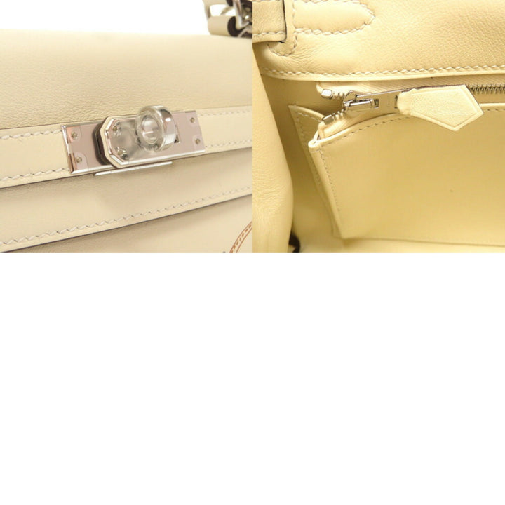 Top quality Hermes Kelly 25 Inner Stitch In-N-Out Vaux Swift Nata Z Engraved () Handbag White