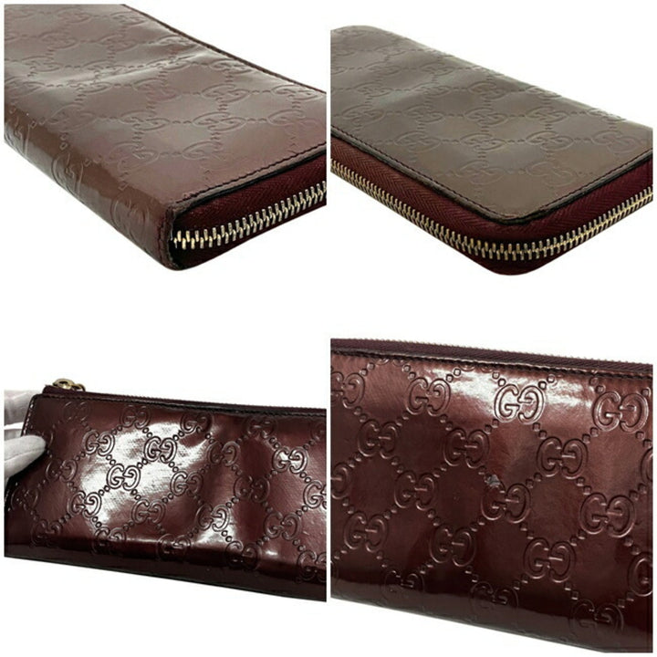 Gucci Long Wallet Brown Shima 295671 Patent Leather GUCCI GG Interlocking Heart Enamel Women's Charm