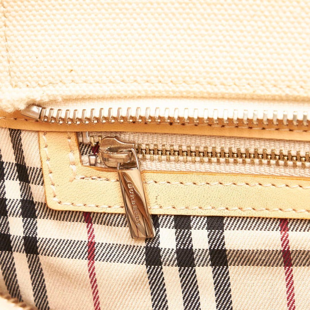 Burberry Nova Check Tote Bag Ivory Beige Canvas Leather Ladies BURBERRY