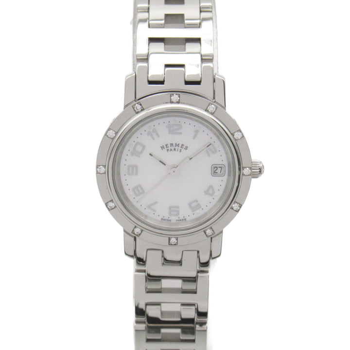Premium Handmade Hermes Clipper Nacre Diamond Wrist Watch Wrist Watch CL4.230 Quartz White White shell Stainless Steel diamond