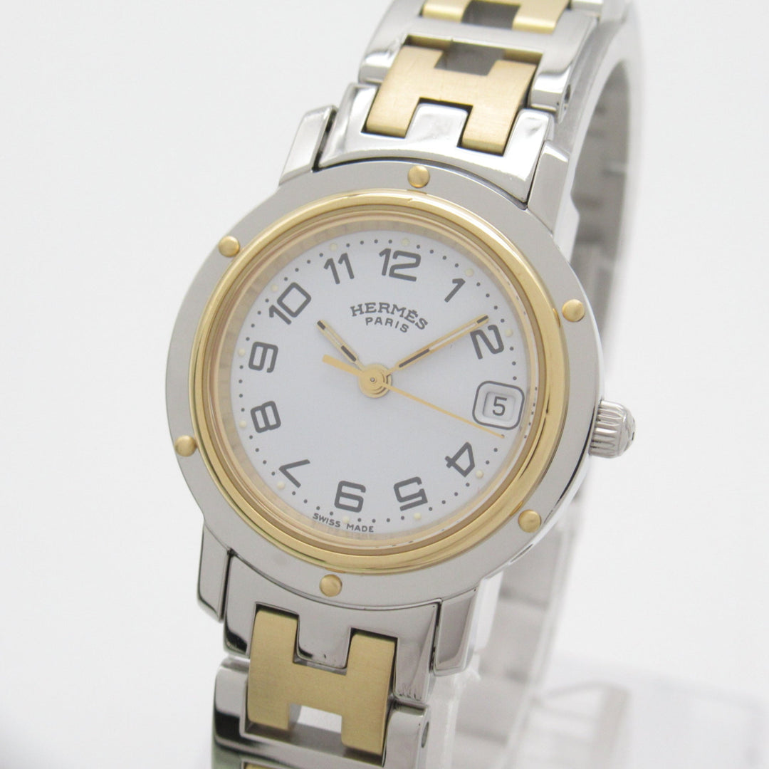 Top quality Hermes Clipper Wrist Watch Watch Wrist Watch CL4.220 Quartz White Gold Plated Stainless Steel